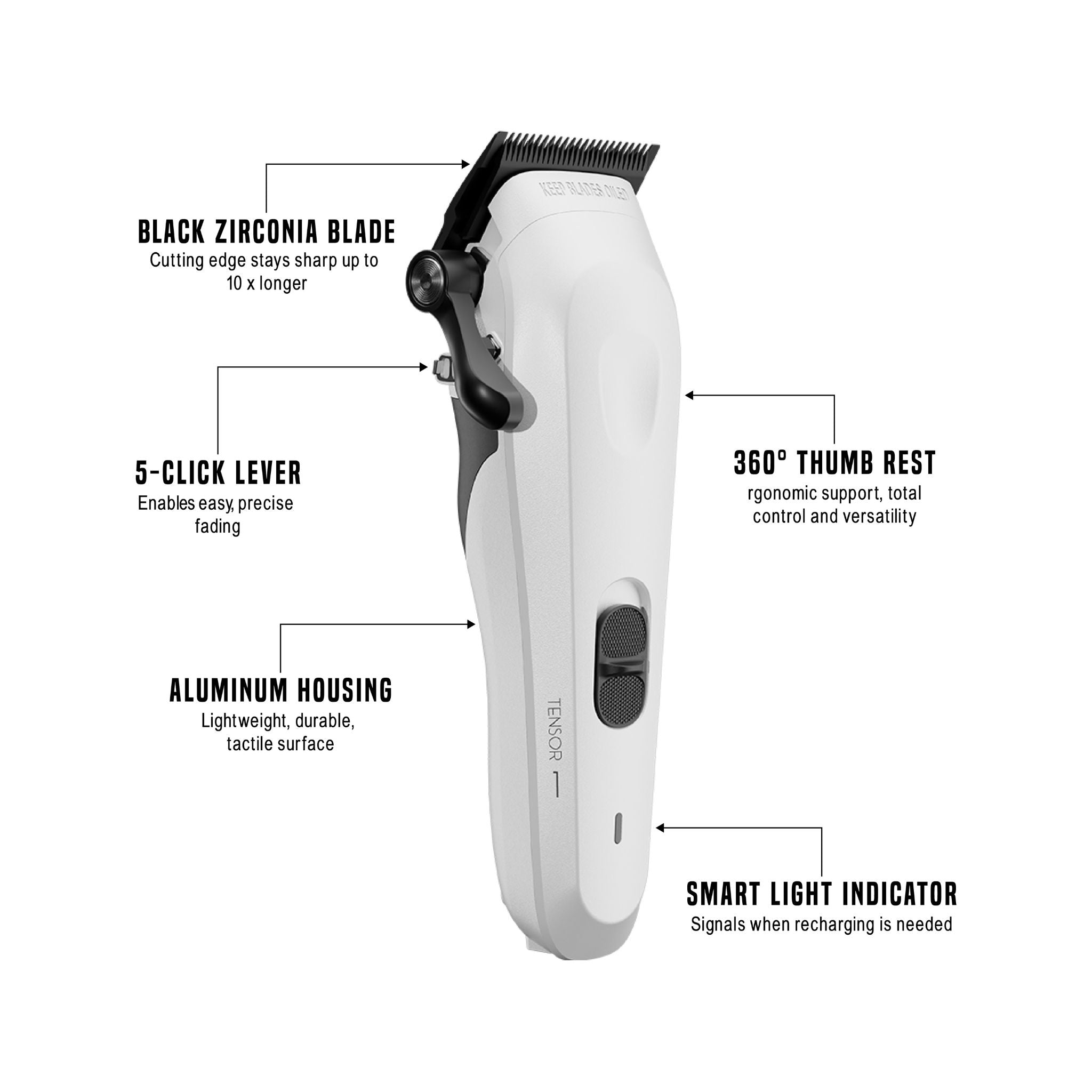 Tensor 1 White – Barbeiro e máquina de cortar cabelo profissional com inteligência artificial